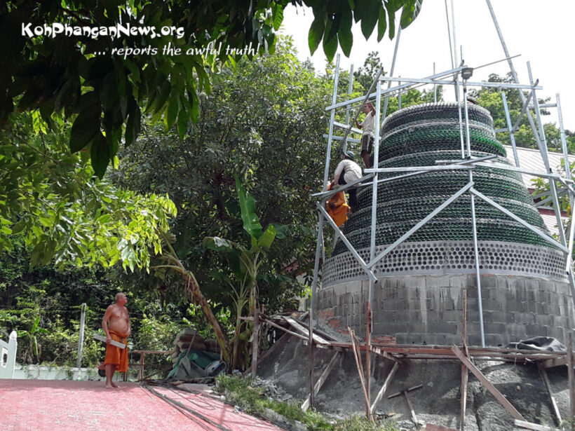 Monk builds Buddhist pagoda on Koh Pha Ngan out of beer bottles