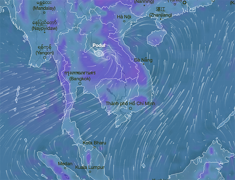 Podul bringing rain and strong winds to the north and northeast of Thailand