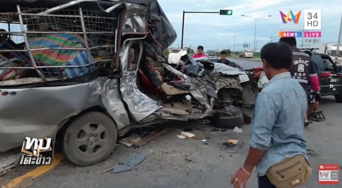 พ่วงมรณะ ชนกระบะ สังเวย 5 ศพ แยกบายพาส ลพบุรี | The Thaiger
