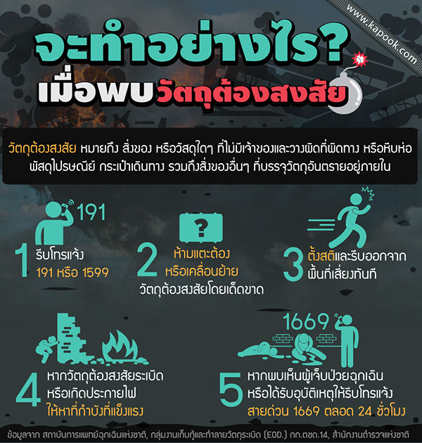 เรื่องควรรู้ เจอวัตถุต้องสงสัยจะเป็นระเบิด ต้องทำอย่างไร แจ้งใครได้บ้าง | News by The Thaiger