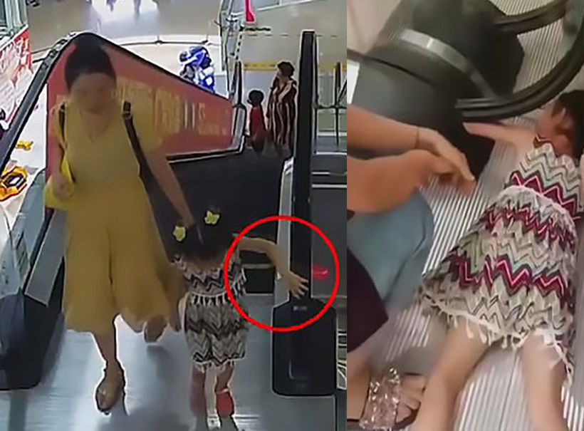 คลิปวินาทีชีวิต ราวบันไดเลื่อนสยอง ดูดแขนเด็ก 5 ขวบ หวิดตัดแขนขาด | The Thaiger