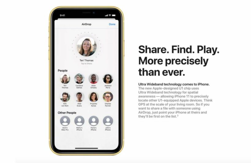 Apple ใส่ชิพ U1 ใน iPhone 11 รุ่นใหม่ ส่งไฟล์ผ่าน AirDrop เร็วขึ้น เพียงแค่ “ชี้” | The Thaiger