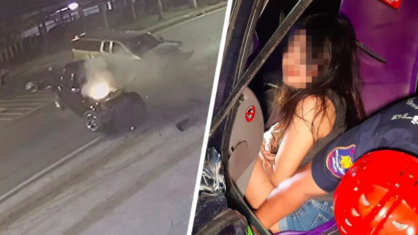 สาวโดนอัดก๊อปปี้คารถ หลังกระบะสองคันประสานงาที่ศรีราชา | The Thaiger