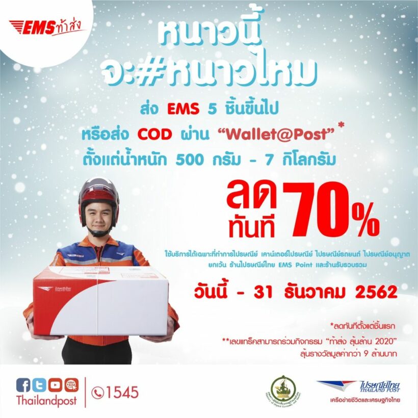 ไปรษณีย์ไทย มอบโชค 2 ชั้น ส่ง EMS ลด 70% เลขแทร็กลุ้นโชคกว่า 9 ล้านบาท | The Thaiger