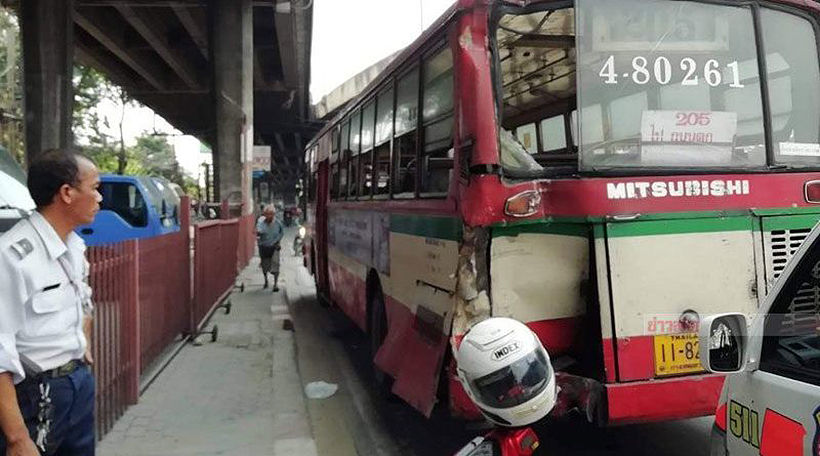 Truck causes buses to collide at BKK construction site, 11 injured