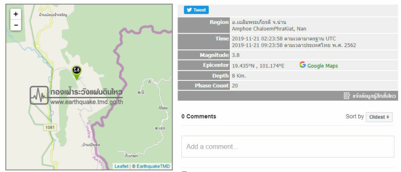 แผ่นดินไหวน่าน 3.8 อัปเดตแผ่นดินไหวใหญ่ในลาว | The Thaiger