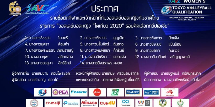 เผย 14 รายชื่อวอลเลย์บอลหญิงไทยคัดโอลิมปิก นัดแรกตบไต้หวัน | The Thaiger