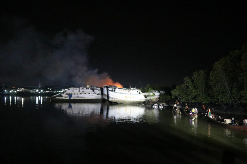 Seized tuna trawler catches fire on Phuket’s east coast