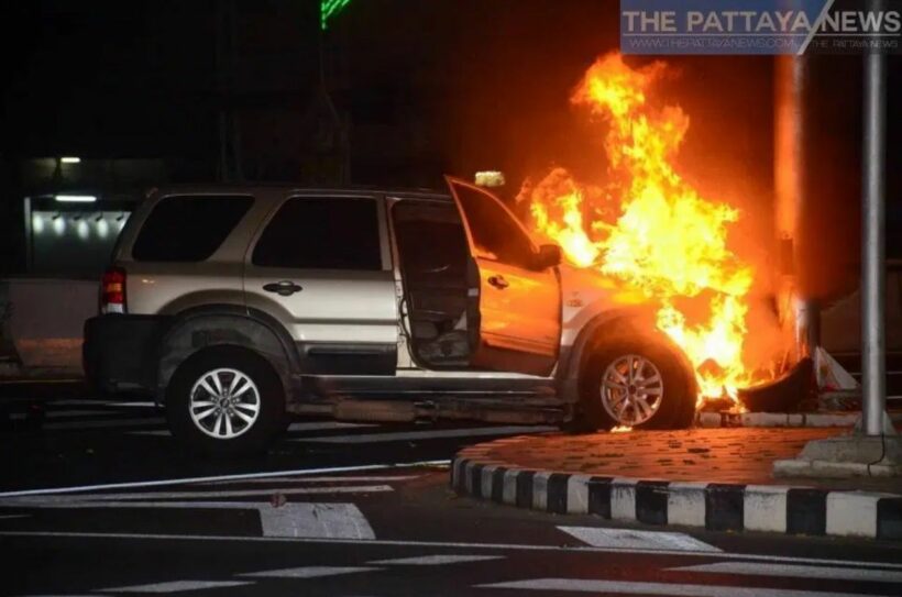 Officer survives fiery crash in Chon Buri