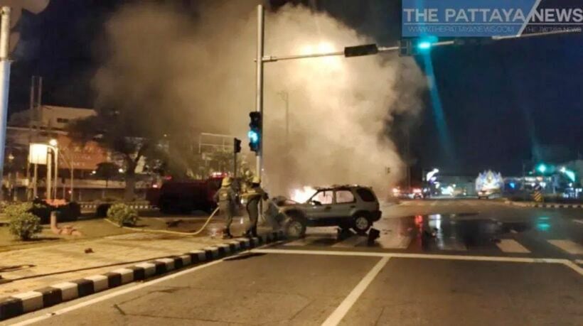 Officer survives fiery crash in Chon Buri | News by Thaiger