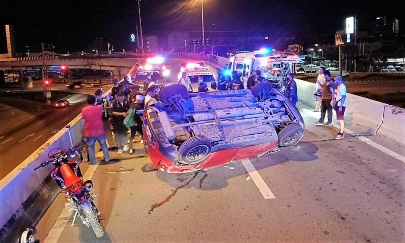 Speeding car in Pattaya flips and injures 5 teenagers – VIDEO