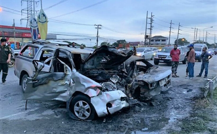 Man dies in collision after car bursts into flames in Bangkok