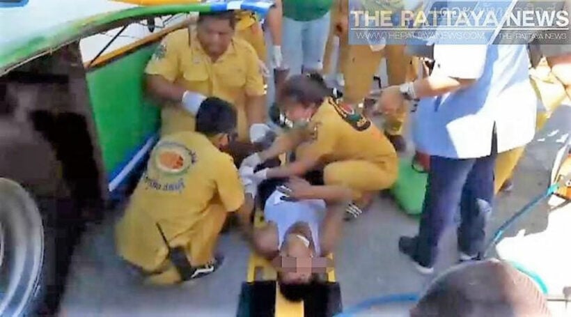 Driver seriously injured after becoming trapped under bus in Chon Buri