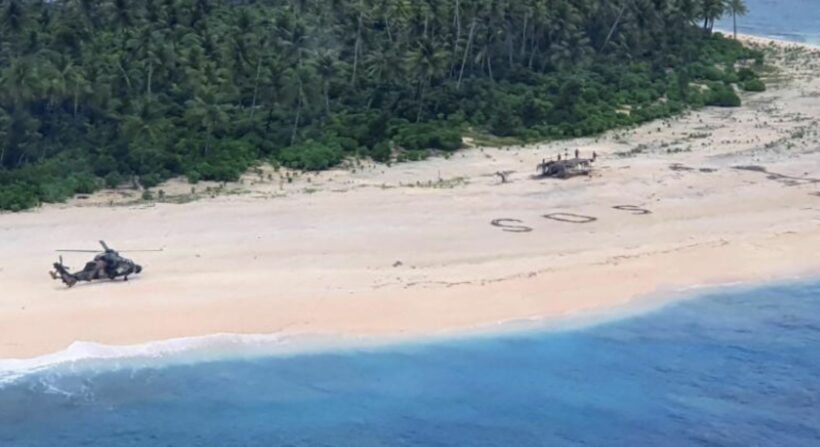 3 men saved after rescuers spotted a huge SOS in the sand on remote Pacific island