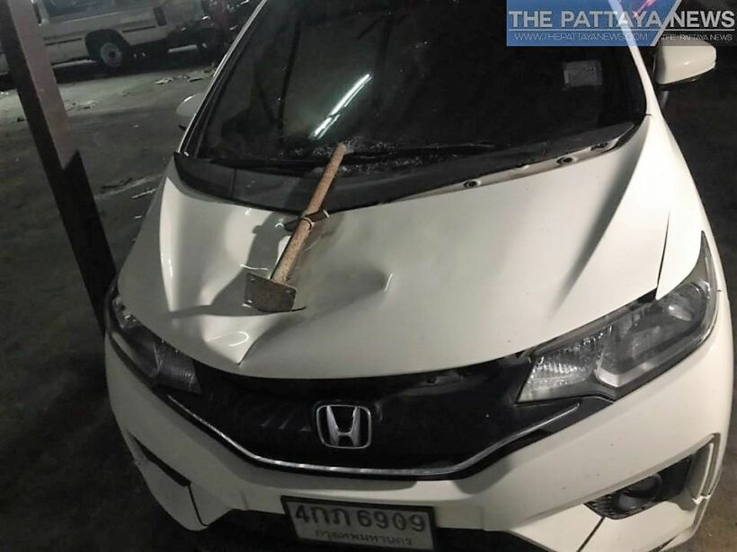 Car damaged by construction debris falling from high-rise building in Pattaya