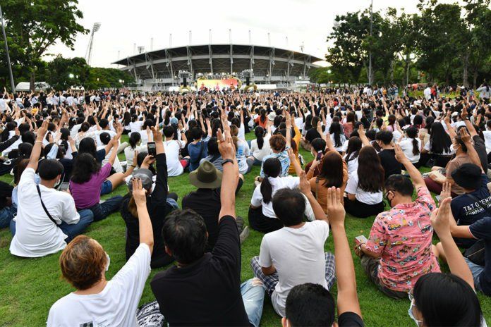 Protesters flood Thammasat University for major anti-government rally