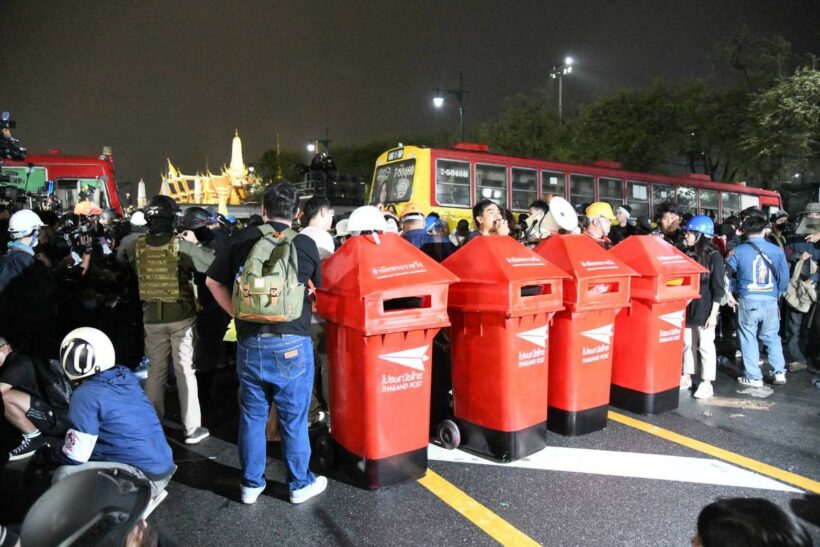 Protesters use red letter boxes to receive petitions calling for reform of the Thai Monarchy