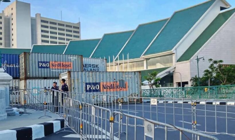 Traffic jams in Bangkok as police use containers to block protesters from Crown Property Bureau