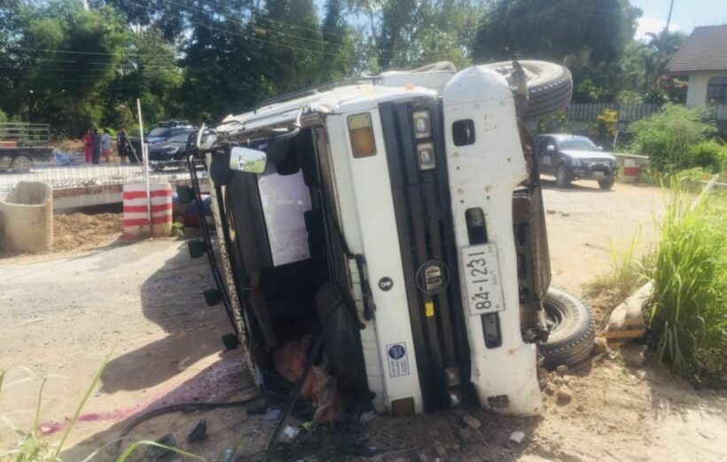 Cement truck driver blames brake failure after vehicle overturns