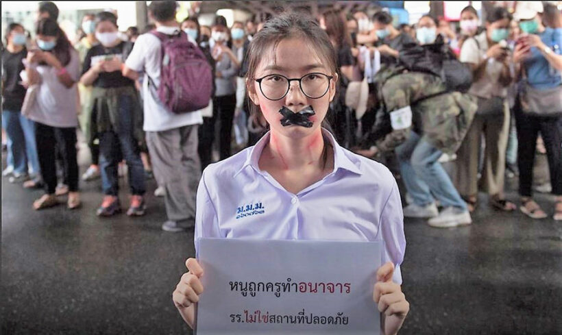 Protester slammed for dressing as schoolgirl to highlight sexual harassment in Thai schools