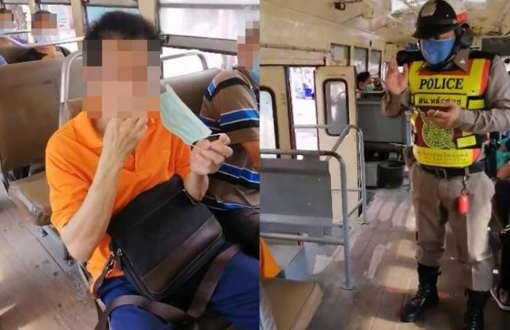 Police called after Bangkok bus passenger removes his mask to blow his nose