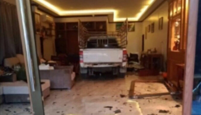 Chon Buri man drives pickup truck into ex-girlfriend’s house in jealous rage – VIDEO