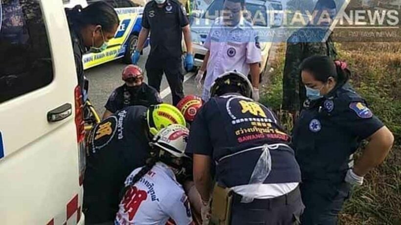 Pattaya driver injured after falling asleep at the wheel, plunging into ditch