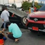Drug use suspected as Chon Buri driver flips vehicle, damages 3 other cars | Thaiger