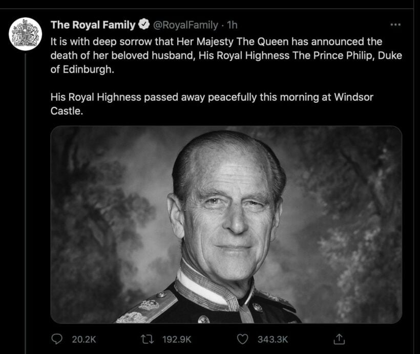 Buckingham Palace announces the death of Prince Philip | Thaiger