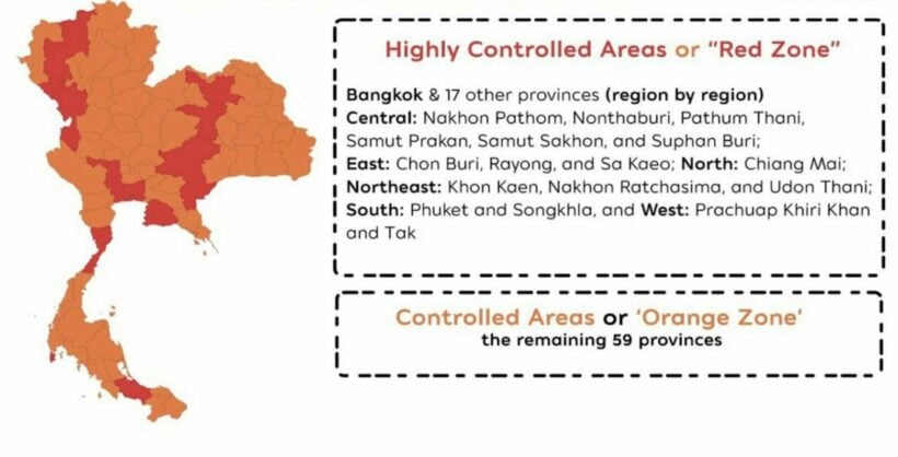 Current list of restrictions for provinces around Thailand