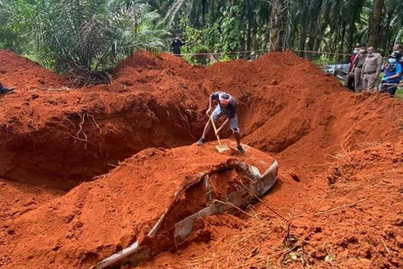 Krabi police search for 3 murder suspects after body and car found buried at plantation