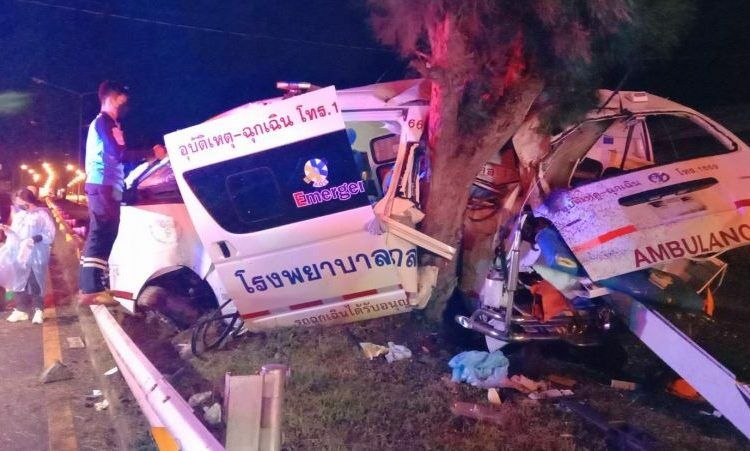 Ambulance crashes into a lightpole in Phuket