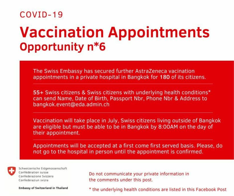 Embassy of Switzerland in Thailand helps Swiss expats get vaccinated | News by Thaiger