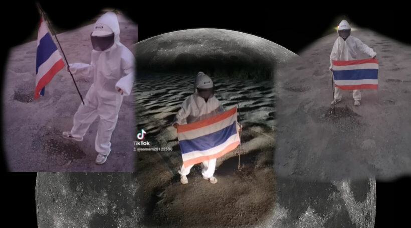 Woman dresses as astronaut to show moon-like road condition