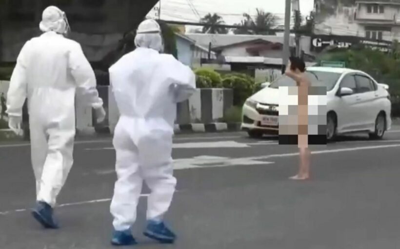 Naked woman stops Chon Buri traffic after fender bender