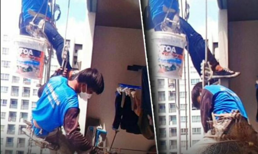 Worker rescued from outside 26th floor after alleged rope cut