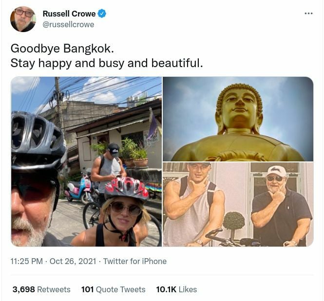 Russell Crowe bids Bangkok goodbye after much-praised tweets