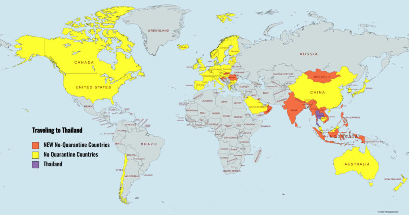 17 more countries added to (almost) no quarantine list in Thailand