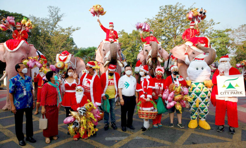 A Thailand Christmas tradition: Santa Elephants in Covid-19 masks