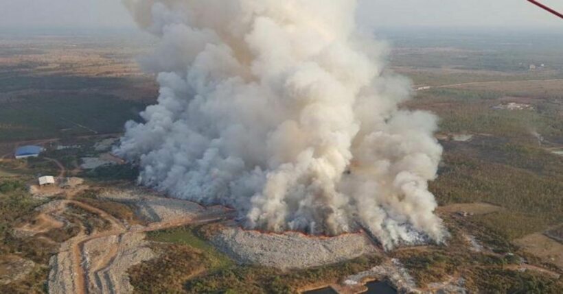 Smoke blankets over Laos capital Vientiane, landfill fire releases toxic fumes