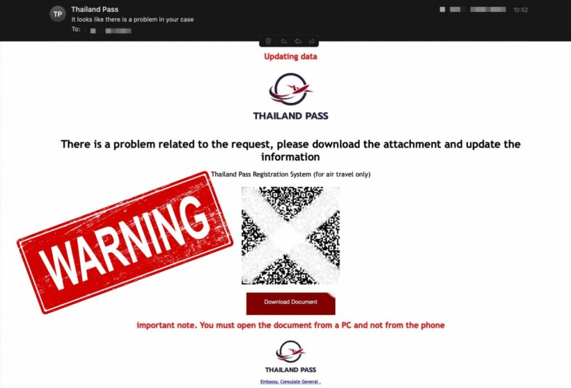 WARNING: Thailand Pass spoof email with malicious links