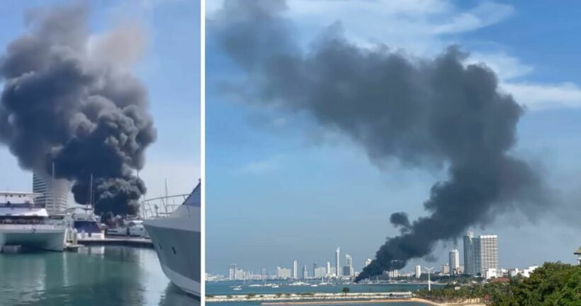 Yacht docked at Pattaya pier catches fire