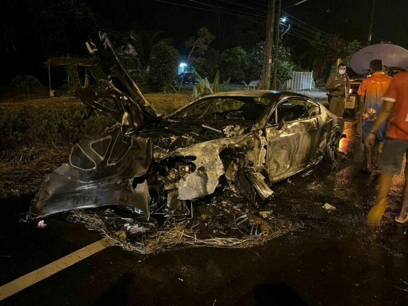 Owner of Phuket’s Sri Panwa luxury resort crashes again, Bentley engulfed in flames