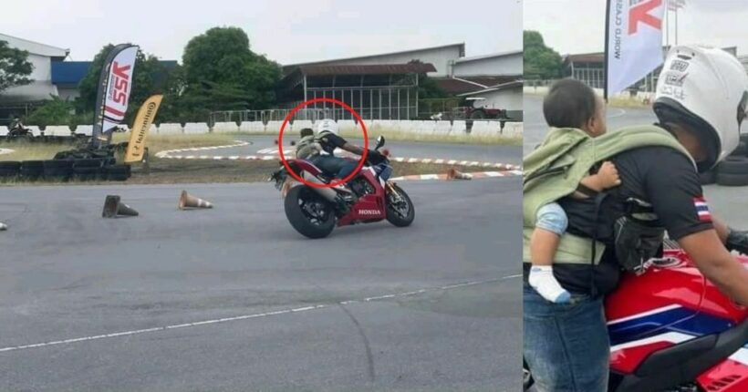 Motorcycle event organisers apologise for allowing father to carry baby during big bike test drive