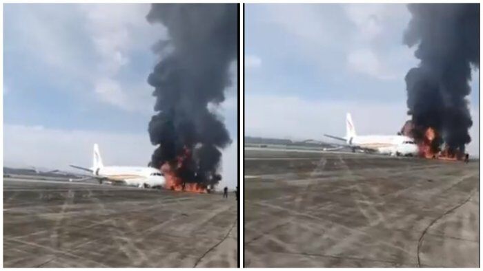 Tibet Airlines plane bursts into flames during takeoff in southwest China