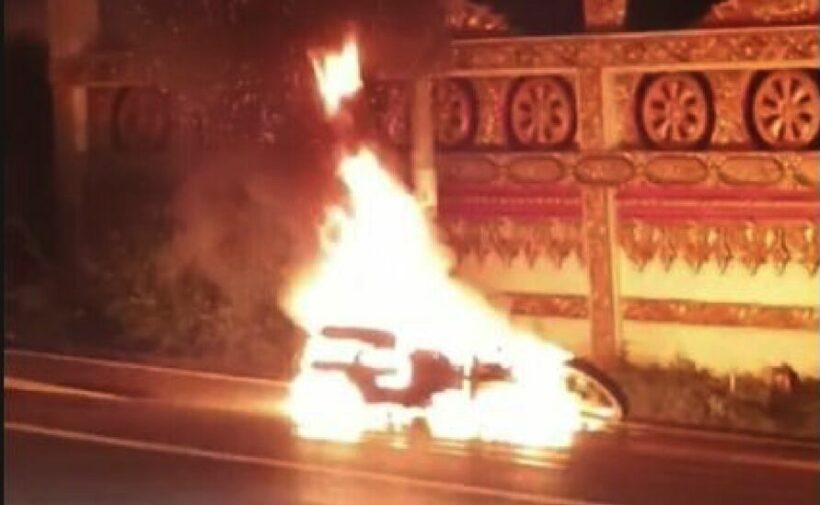 Motorbike engulfed in flames on Patong Hill, driver left uninjured