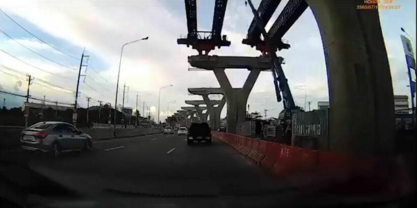 VIDEO: Couple narrowly escapes death as steel beam falls onto Bangkok expressway