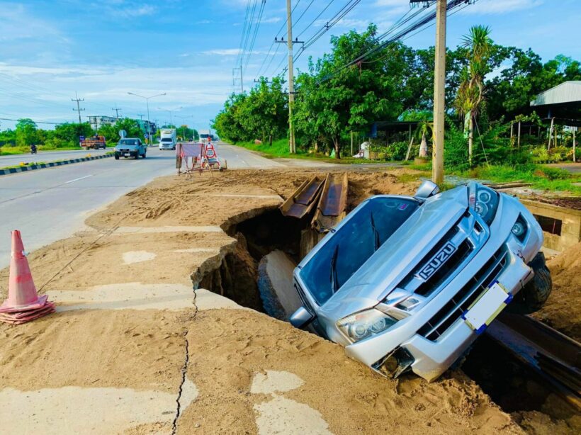 Man escapes death after pickup slams into unfinished drain in Thailand