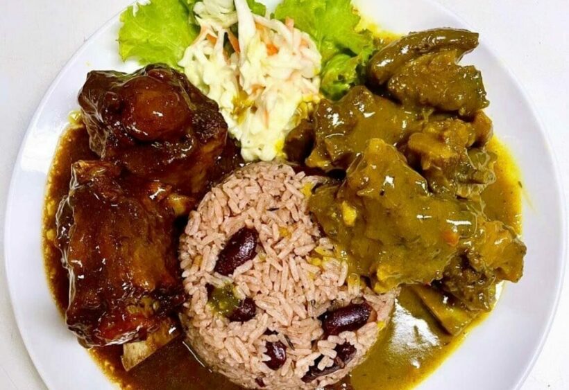 Oxtail and Goat Curry with Rice and Peas