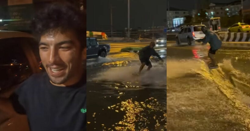 VIDEO: Pro-wakeskater surfs Bangkok floods